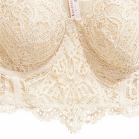 VICTORIA’S SECRET‎ Women’s Lace Bustier Corset Bra Ivory Scalloped Floral 36C - Picture 2 of 11